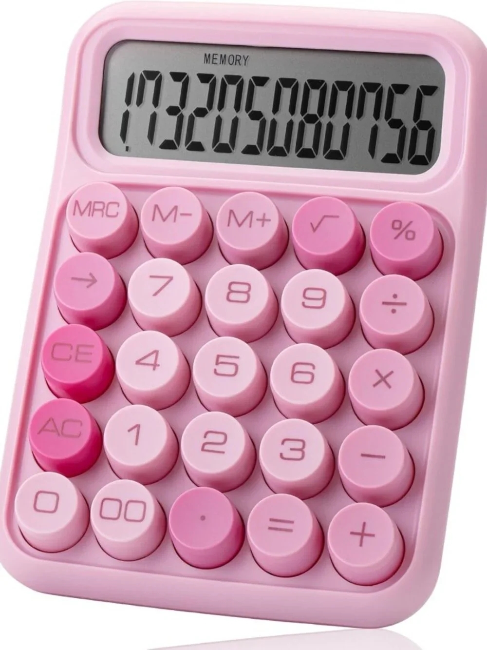 Large LCD Mechanical Switch Calculator - 12 Digit, Pink, Big Buttons for